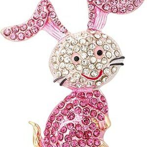 Rhinestone Pink Rabbit Animal Brooch Pin Mothers Day Easter Colorful Accessory